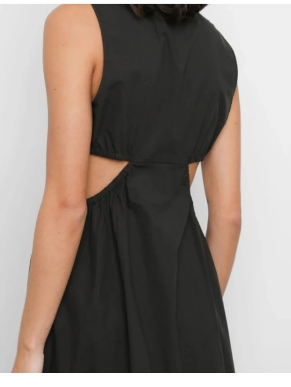 Rails Rizo Cutout Poplin Black Midi Dress with Front V- Neck- Medium - Picture 6 of 11